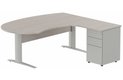 K1 VDF bois compact 90° manager 190x141x104x60cm sur caisson HB métal 3 tiroirs, plateau acacia, structure aluminium