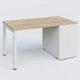 K3 Plateau droit 140x80 avec tour de rangement sous le plateau à droite. Plateau Chêne naturel et pietement Blanc
