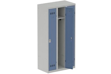 [Pas de famille] - [Pas de sous famille] - Vestiaire industrie propre 3 portes (fermeture cadenas) H180xL90xP50cm coffre gris clair/ porte(s) bleu