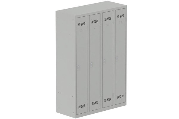 [Pas de famille] - [Pas de sous famille] - Vestiaire industrie propre 4 portes (serrure 2 clés) H180xL120xP50cm coffre gris clair/ porte(s) gris clair