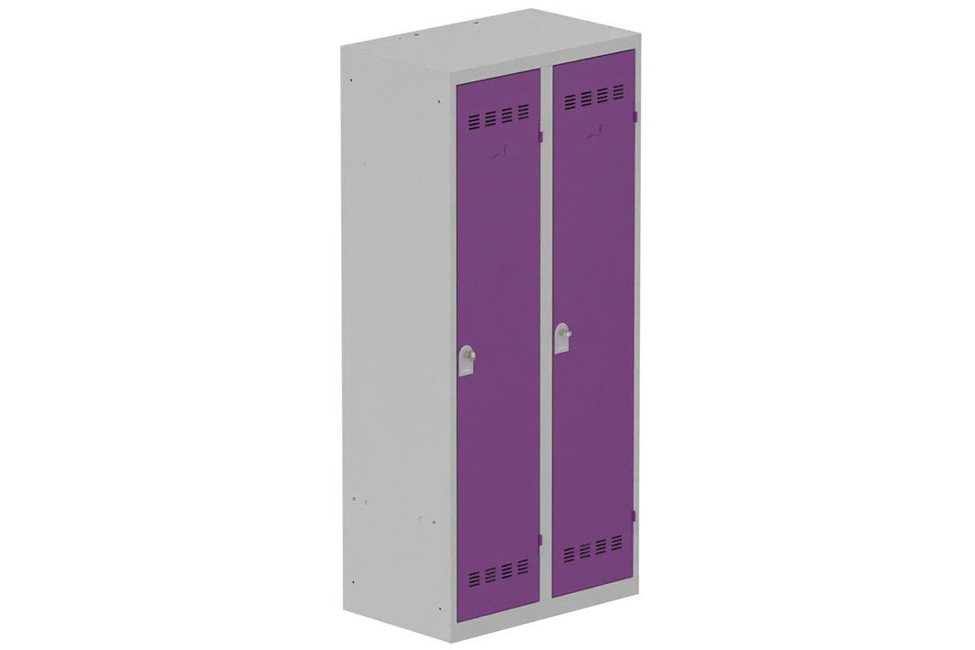 Vestiaire industrie salissante 2 portes (fermeture cadenas) H180xL80xP50cm coffre gris clair/ porte(s) prune