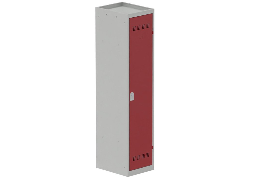 Vestiaire industrie salissante 1 porte (serrure 2 clés) H180xL40xP50cm coffre gris clair/ porte(s) rouge