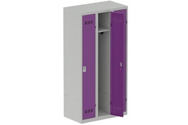 [Pas de famille] - [Pas de sous famille] - Vestiaire industrie propre 3 portes (fermeture cadenas) H180xL90xP50cm coffre gris clair/ porte(s) prune