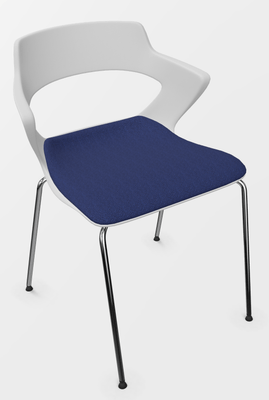VISITEURS ET FONCTIONNELS - 4 Pieds - SWEETY Chaise 4 pieds tube, piétement chrome, coque polypropylène coloris blanc, placet assise tissu BONDAI coloris bleu BNC