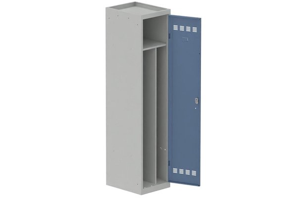 [Pas de famille] - [Pas de sous famille] - Vestiaire industrie salissante 1 porte (serrure 2 clés) H180xL40xP50cm coffre gris clair/ porte(s) bleu