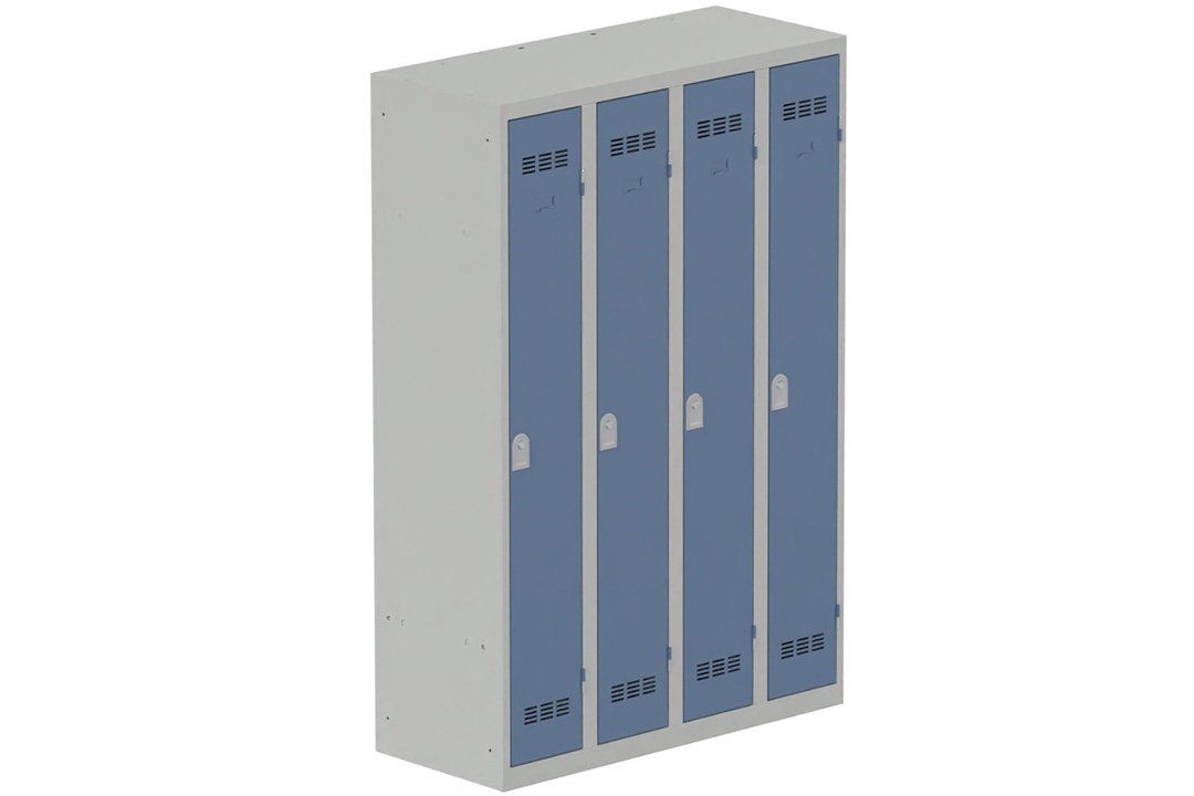 Vestiaire industrie propre 4 portes (serrure 2 clés) H180xL120xP50cm coffre gris clair/ porte(s) bleu
