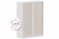 Armoire à rideaux H160xL120cm 3 tablettes, coffre blanc, rideaux acacia