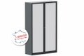 Armoire à rideaux H198xL120cm coffre anthracite / rideaux blanc