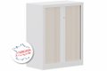 Armoire à rideaux H100xL80cm 2 tablettes, coffre blanc, rideaux acacia