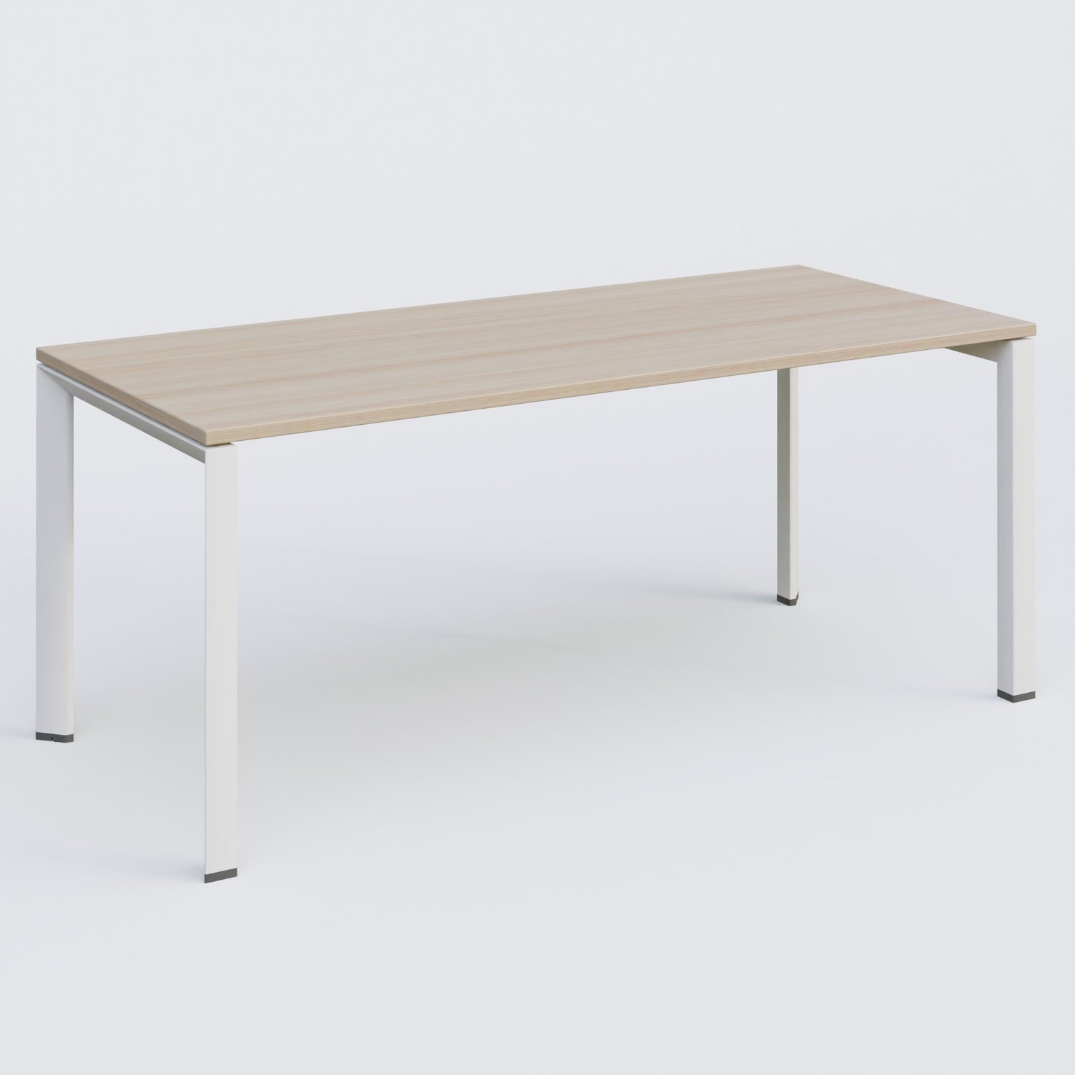 K7 plan droit 180*80 sur pieds fixe. Plateau Acacia et pietement Blanc