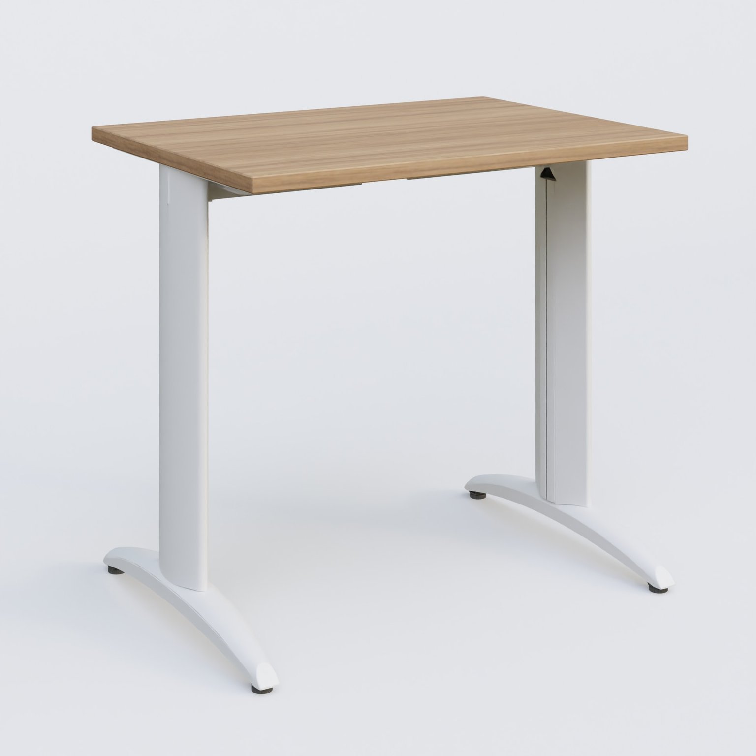 K2 Plateau droit 80x60 pieds fixe. Plateau Noyer et pietement Blanc.