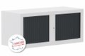 Armoire rehausse H44xL100cm, coffre blanc, rideaux anthracite