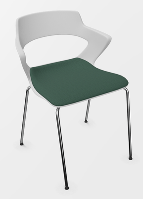 VISITEURS ET FONCTIONNELS - 4 Pieds - SWEETY Chaise 4 branches acier, piétement chrome, coque polypropylène coloris blanc, placet assise tissu XTREM coloris vert