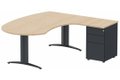 K2 compact 90° manager 190x141x104x60cm sur caisson HB métal 3 tiroirs, plateau hêtre, structure anthracite