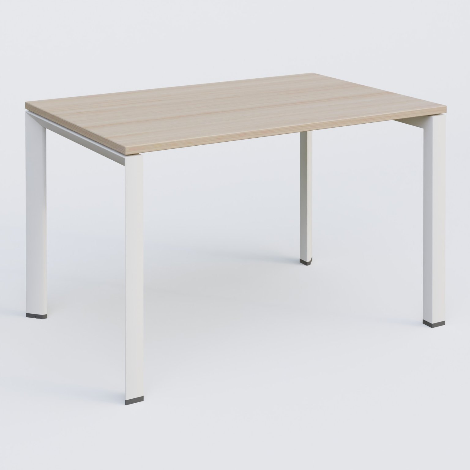 K7 plan droit 120*80 sur pieds fixe. Plateau Acacia et pietement Blanc