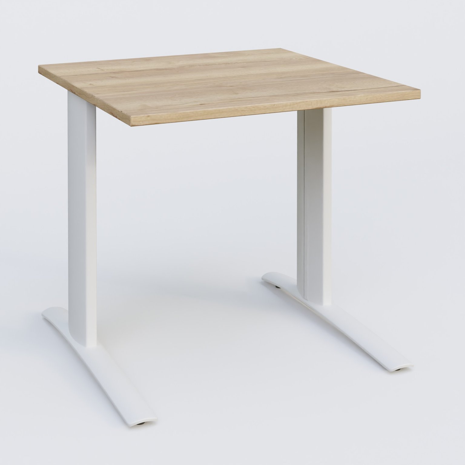 K1 Plateau droit 80x80 pieds fixe. Plateau Chêne naturel et pietement Blanc