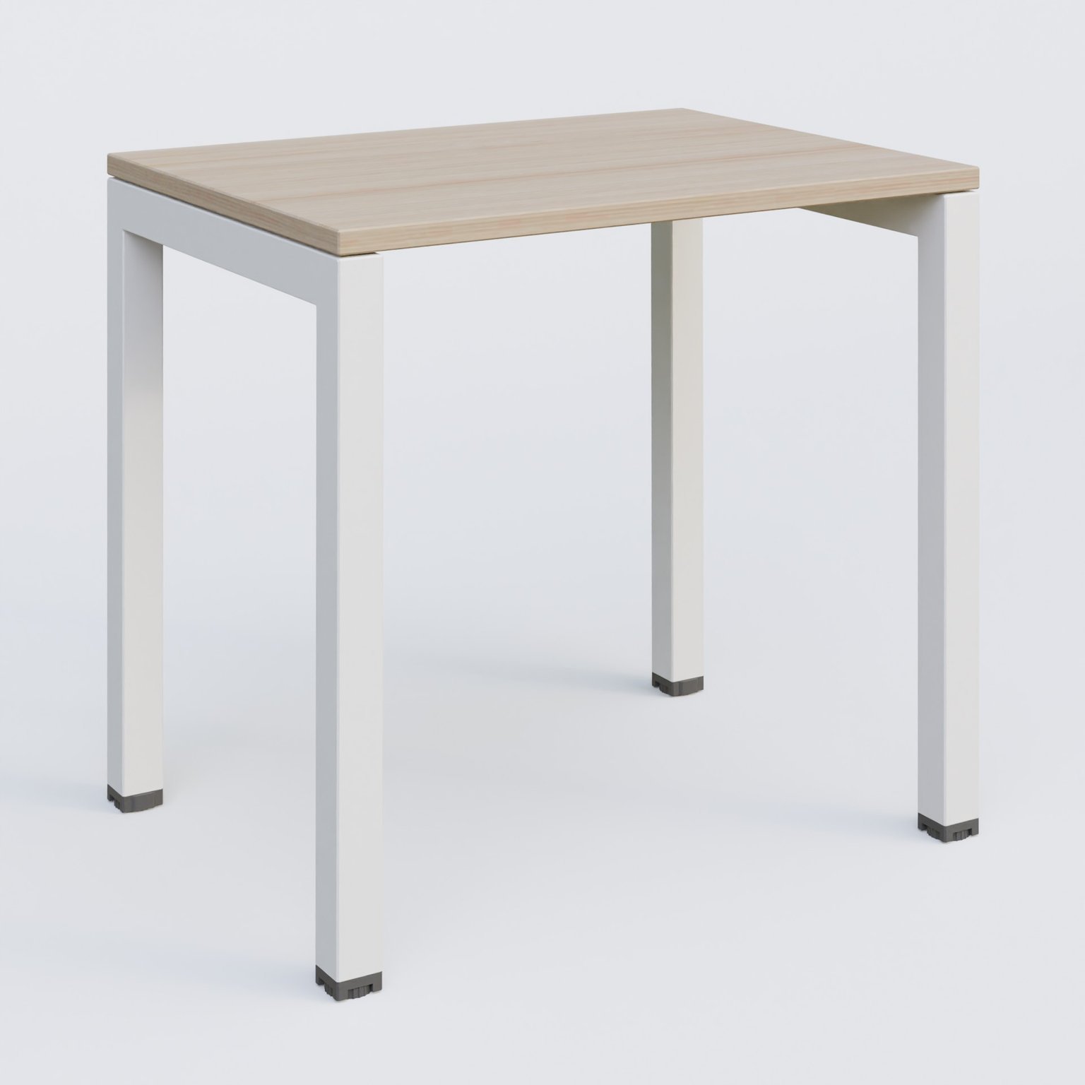 K3 Plateau droit 80x60 pieds fixe. Plateau Acacia et pietement Blanc.