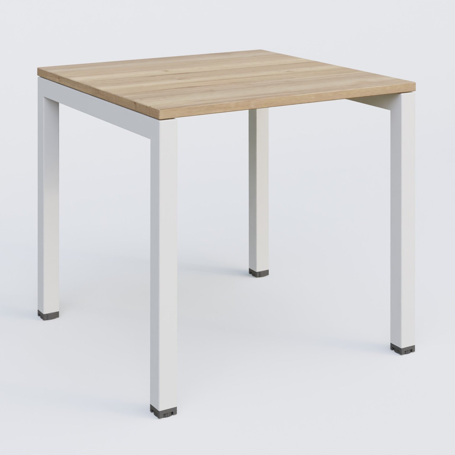 K3 Plateau droit 80x80 pieds fixe. Plateau Chêne naturel et pietement Blanc.