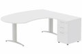 K2 compact 90° manager 190x141x104x60cm sur caisson HB mélamine 3 tiroirs, plateau blanc, structure aluminium