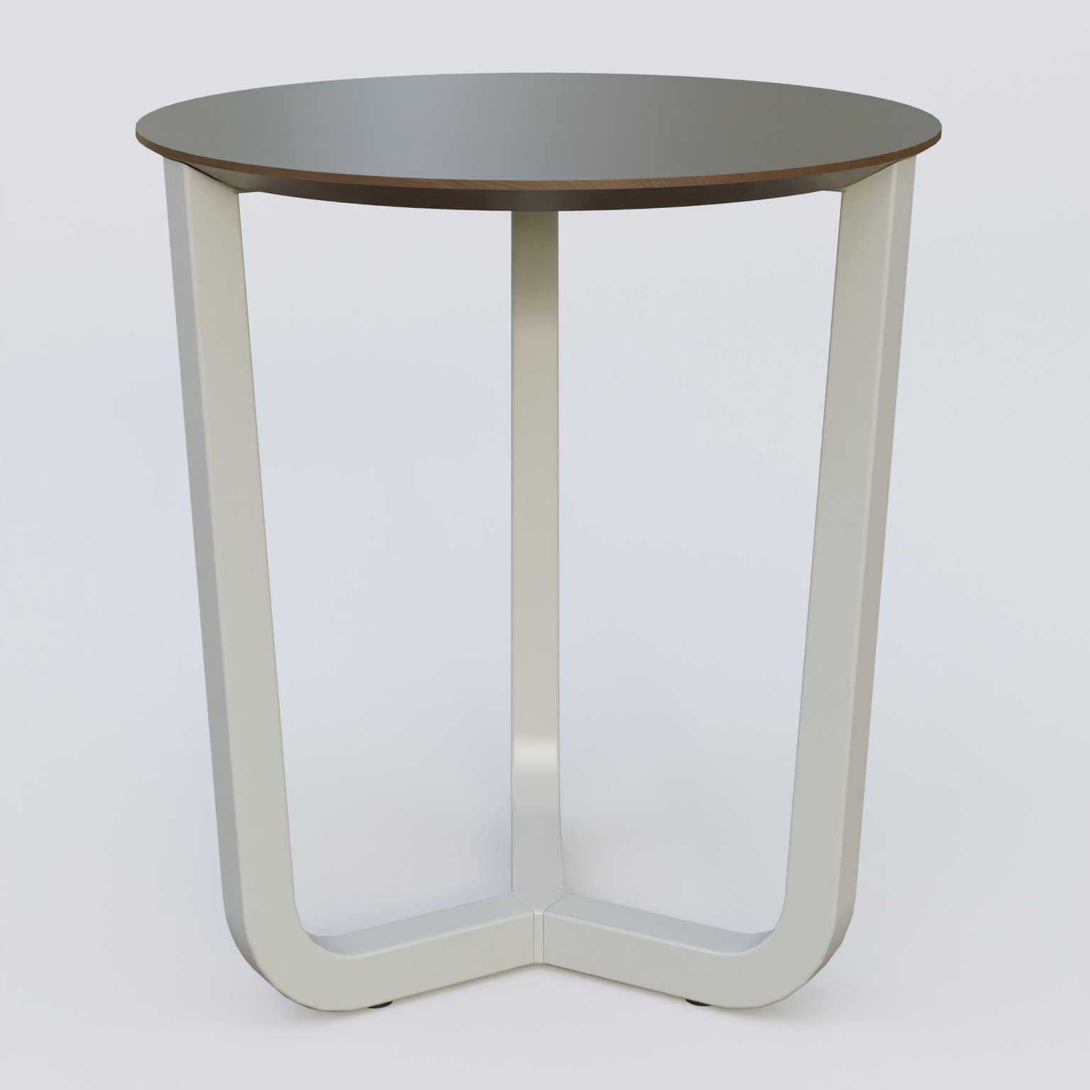 Table Basse Fashion Styl piètement tryptique en métal et plateau bois. Plateau Chêne Moka et pietement Gris (RAL 7038).