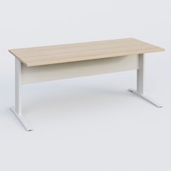 Gamme K1 - Plans droits - K1 Plateau droit 180x80 avec voile de fond métal. Plateau Hêtre et pietement Blanc
