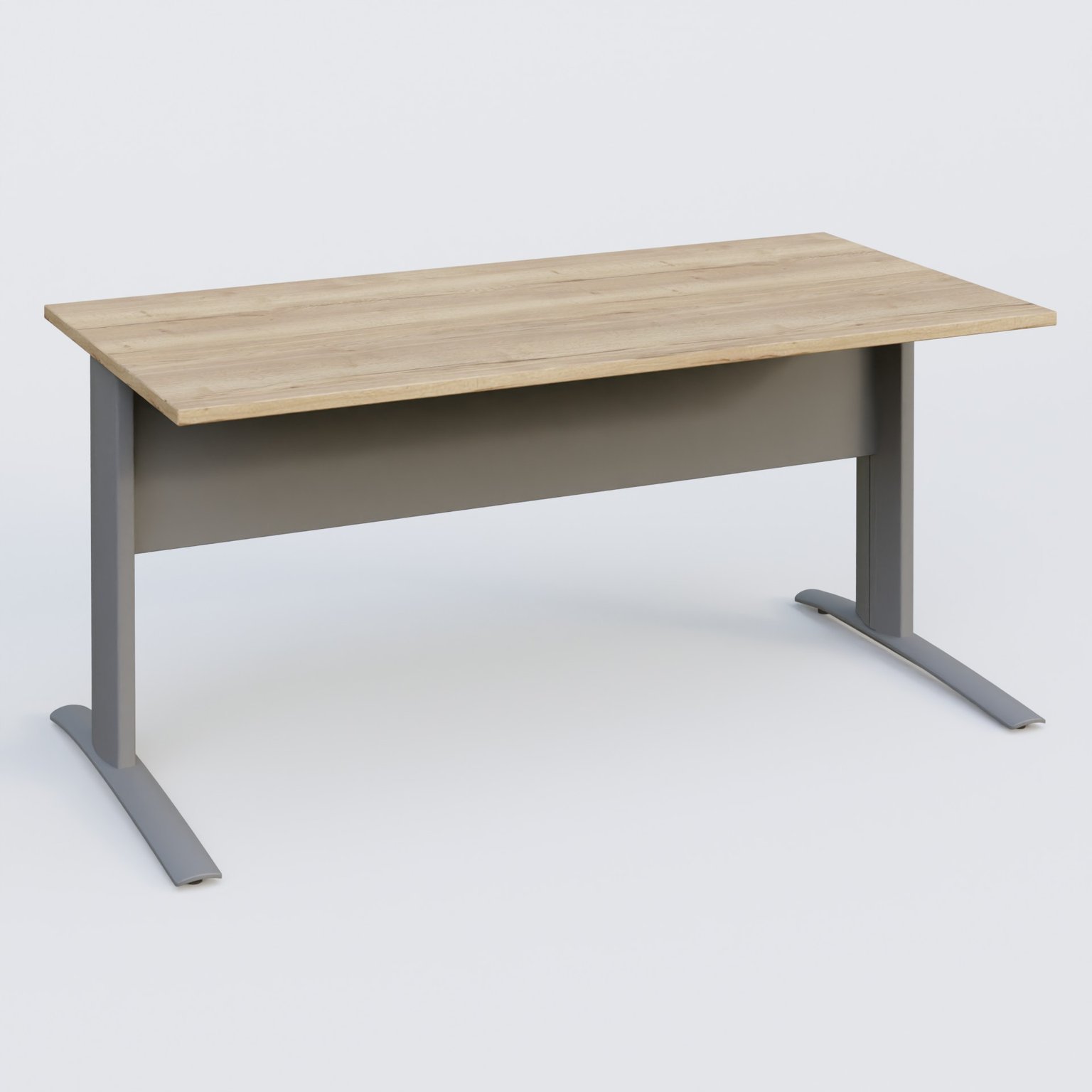 K1 Plateau droit 160x80 avec voile de fond métal. Plateau Chêne naturel et pietement Aluminium