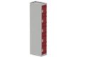 Vestiaire multicases 1 colonne L,30cm 5 cases (fermeture cadenas) H,180xL,30xP,50cm coffre gris clair/portes rouge