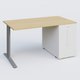 K1 Plateau droit 140x80 avec tour de rangement sous plateau à droite. Plateau Chêne clair et pietement Aluminium