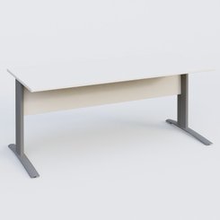 Gamme K1 - Plans droits - K1 Plateau droit 180x80 avec voile de fond bois. Plateau Blanc et pietement Aluminium