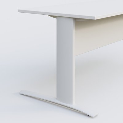 Gamme K1 - Plans droits - K1 Plateau droit 140x80 avec voile de fond métal. Plateau Blanc et pietement Blanc