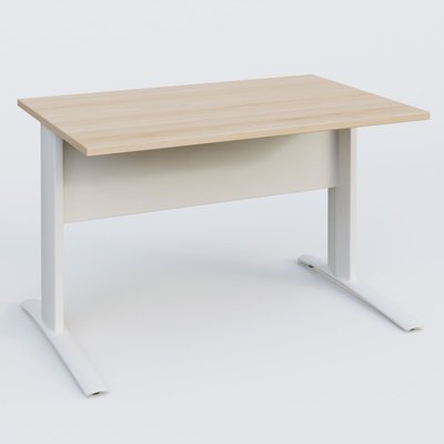 Gamme K1 - Plans droits - K1 Plateau droit 120x80 avec voile de fond métal. Plateau Hêtre et pietement Blanc