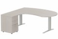 K1 POUTRE compact 90° manager 190x141x104x60cm sur caisson HB mélamine 3 tiroirs, plateau acacia, structure aluminium