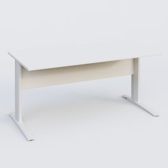 Gamme K1 - Plans droits - K1 Plateau droit 160x80 avec voile de fond bois. Plateau Blanc et pietement Blanc