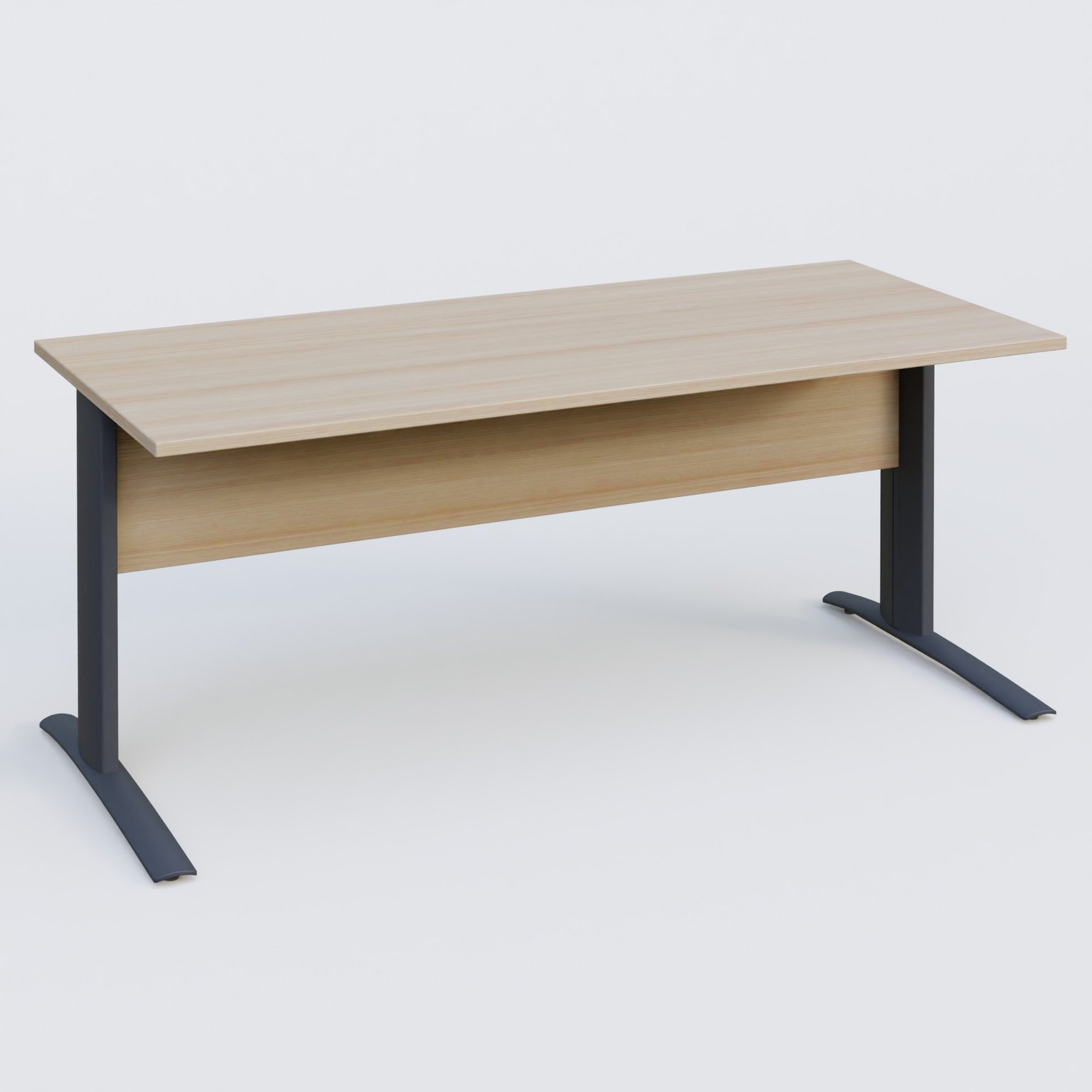 K1 Plateau droit 180x80 avec voile de fond bois. Plateau Acacia et pietement Anthracite