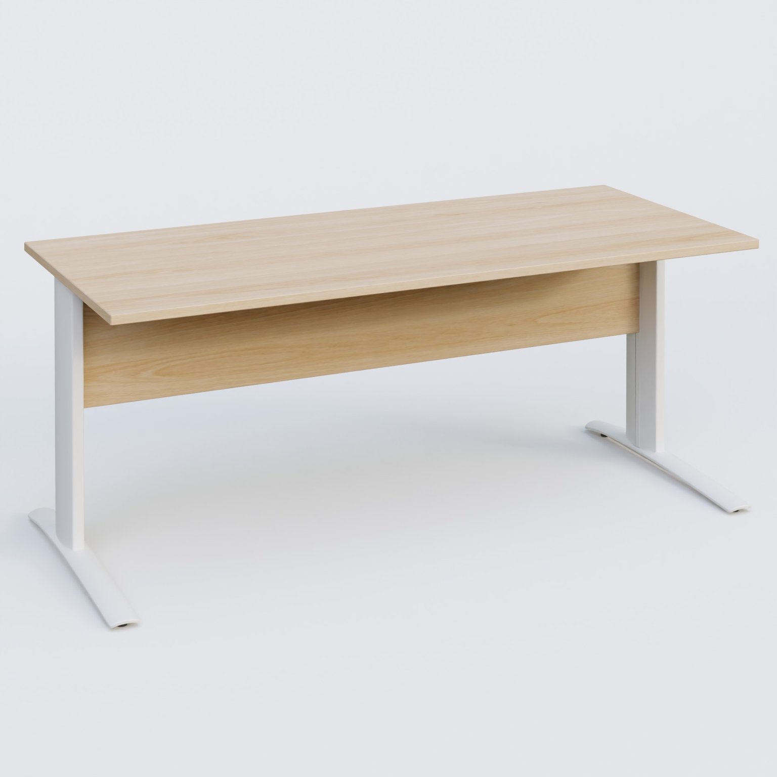 K1 Plateau droit 180x80 avec voile de fond bois. Plateau Hêtre et pietement Blanc