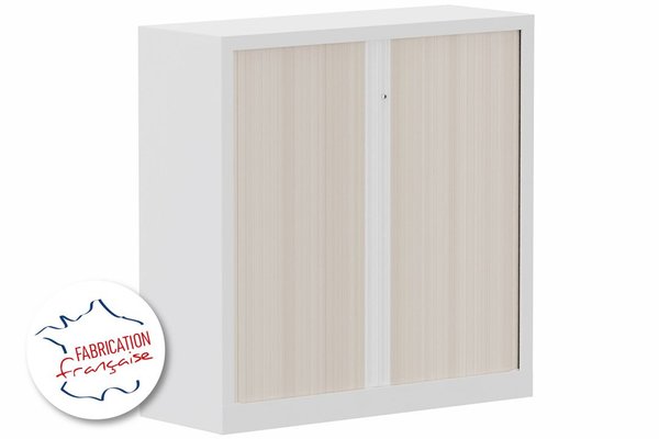 ARMOIRES A RIDEAUX - Largeur 120 cm - Armoire à rideaux H120xL120cm 2 tablettes coffre blanc/rideaux acacia- sur délai