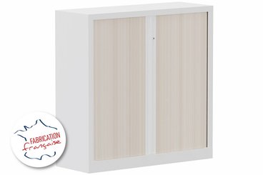 ARMOIRES A RIDEAUX - Largeur 120 cm - Armoire à rideaux H120xL120cm 2 tablettes coffre blanc/rideaux acacia- sur délai