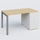 K3 Plateau droit 140x80 avec tour de rangement sous le plateau à droite. Plateau Chêne clair et pietement Aluminium