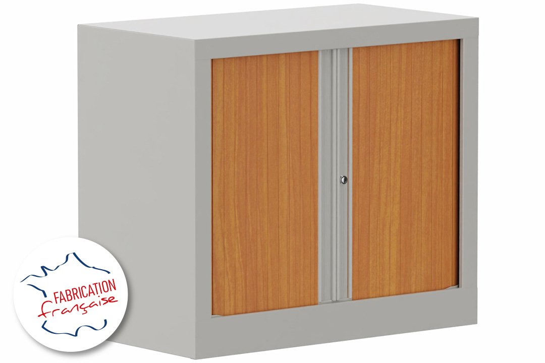 Armoire à rideaux H69,5xL80cm 1 tablette, coffre aluminium, rideaux merisier