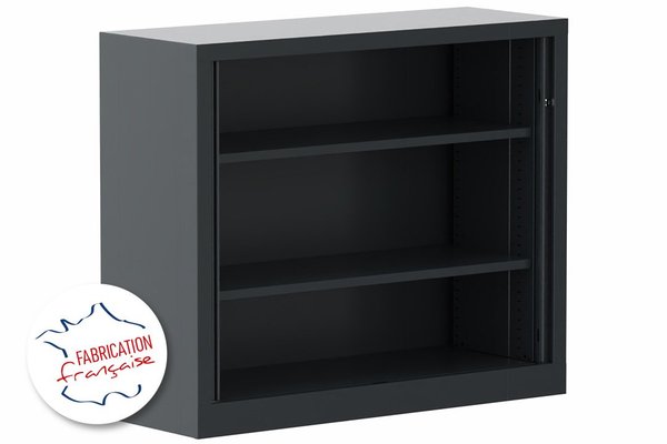 ARMOIRES A RIDEAUX - Largeur 120 cm - Armoire à rideaux H100xL120cm 2 tablettes,  coffre anthracite / rideaux blancs