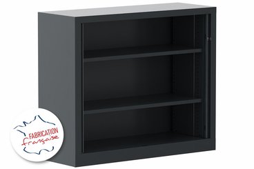 ARMOIRES A RIDEAUX - Largeur 120 cm - Armoire à rideaux H100xL120cm 2 tablettes,  coffre anthracite / rideaux blancs