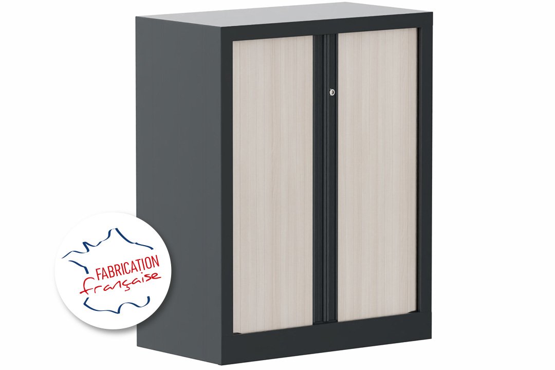 Armoire à rideaux H100xL80cm 2 tablettes coffre anthracite/rideaux Acacia- sur délai