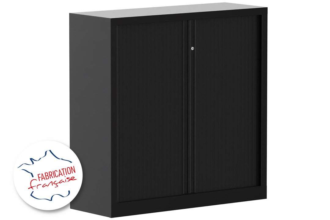 Armoire à rideaux 2P H120XL120XP43 2 Tablettes , coffre noir/rideaux noir