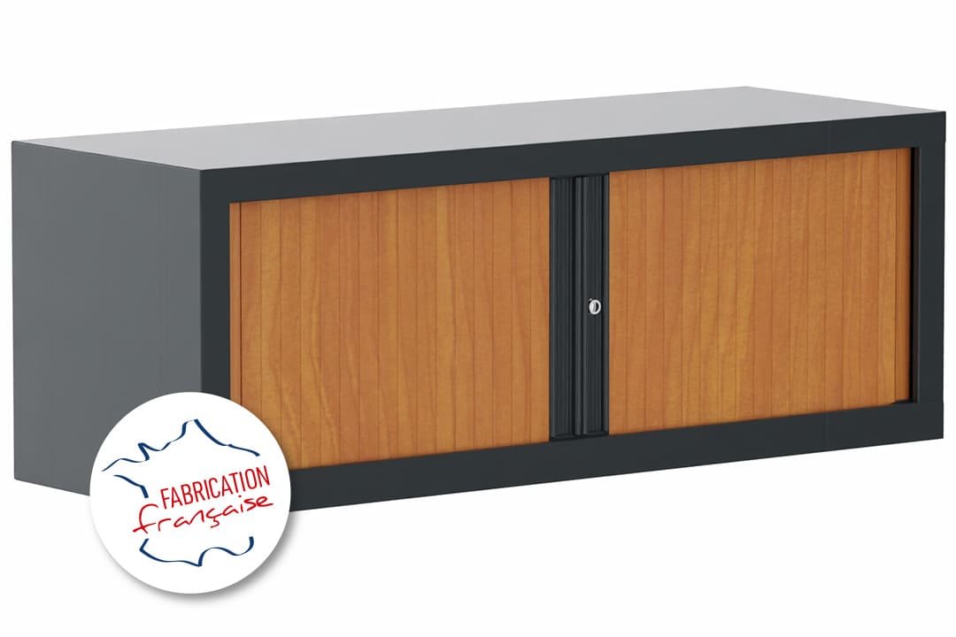 Armoire rehausse H44xL120cm coffre anthracite/rideaux merisier