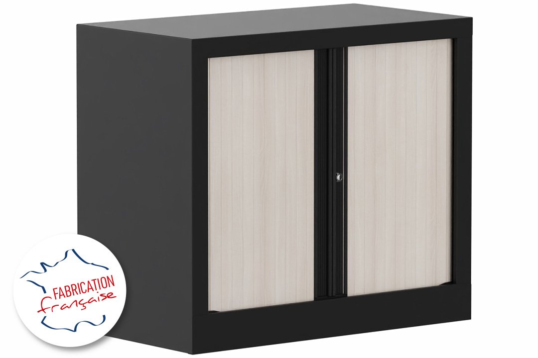Armoire à rideaux H69,5xL80cm 1 tablette  Coffre Noir rideaux acacia
