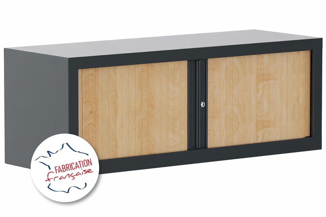Armoire rehausse H44xL120cm coffre anthracite/rideaux hêtre