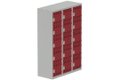 Vestiaire multicases 3 colonnes L,40cm 5 cases (fermeture cadenas) H,180xL,120xP,50cm coffre gris clair/portes rouge