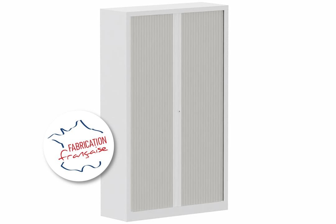 Armoire à rideaux H198xL120cm coffre blanc / rideaux aluminium