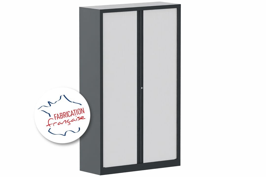 Armoire à rideaux H198xL120cm coffre anthracite / rideaux blanc