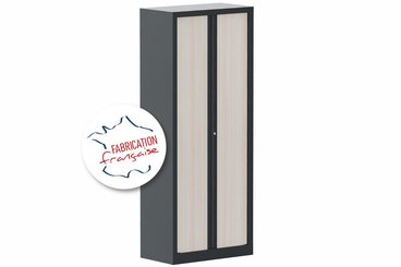 ARMOIRES A RIDEAUX - Largeur 80 cm - Armoire à rideaux H198xL80cm 4 tablettes, anthracite / acacia